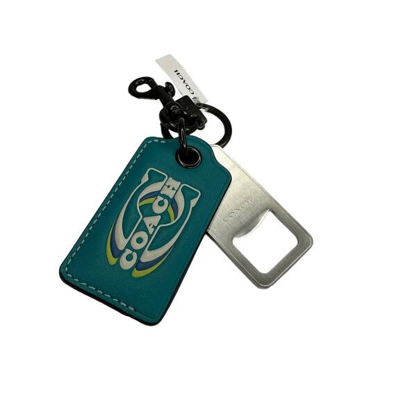 Coach Bottle Opener Key Fob With Coach Stamp Teal - Picture 1 of 9